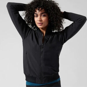Athleta Brooklyn Bomber Jacket Black Size 3X Zip Front Pockets Track Jacket